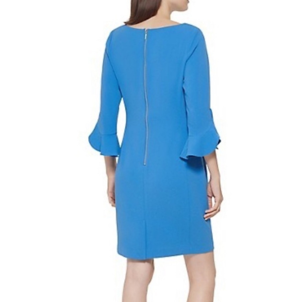 Karl Lagerfeld Blue Scuba Crepe 3/4 Tulip Sleeve Sheath Dress 10 EUC - Picture 2 of 16